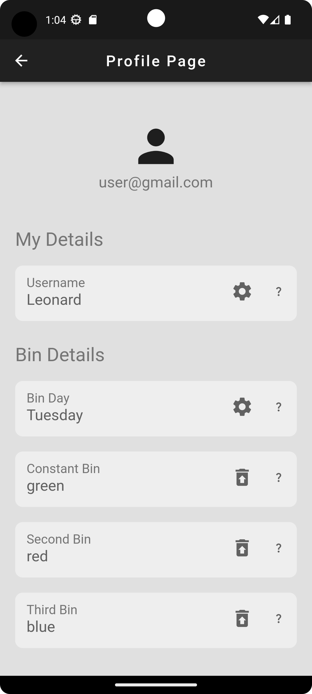Bin Day Profile Page